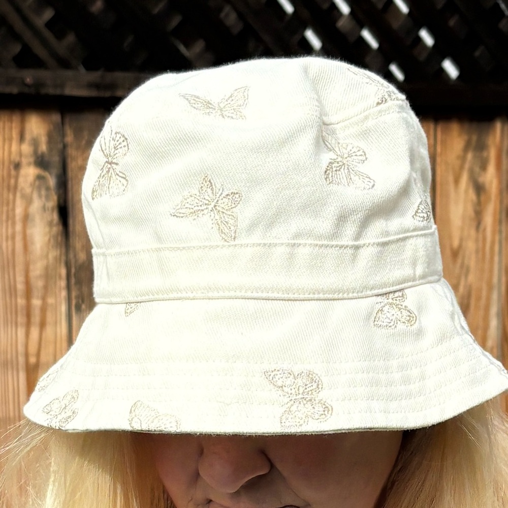 American Eagle Outfitters White Butterfly Bucket Hat